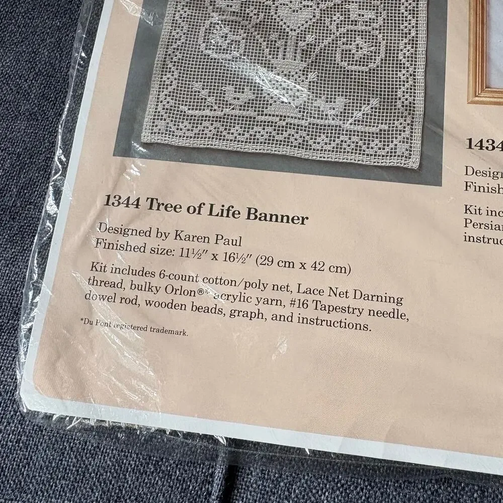 Tree of Life Banner Vintage Lace Net Darning Kit by The Creative Circle - 1988